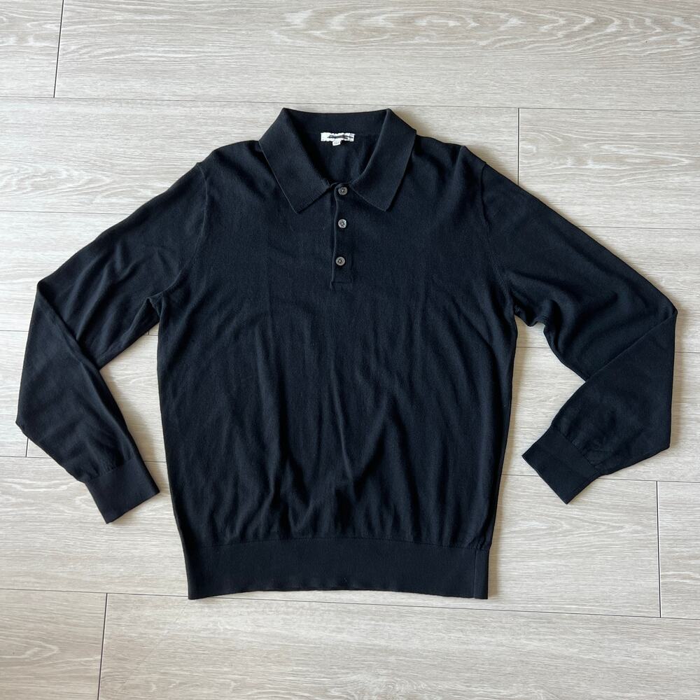 Madewell Long Sleeve Sweater Polo Shirt Mens Small Black FLAW